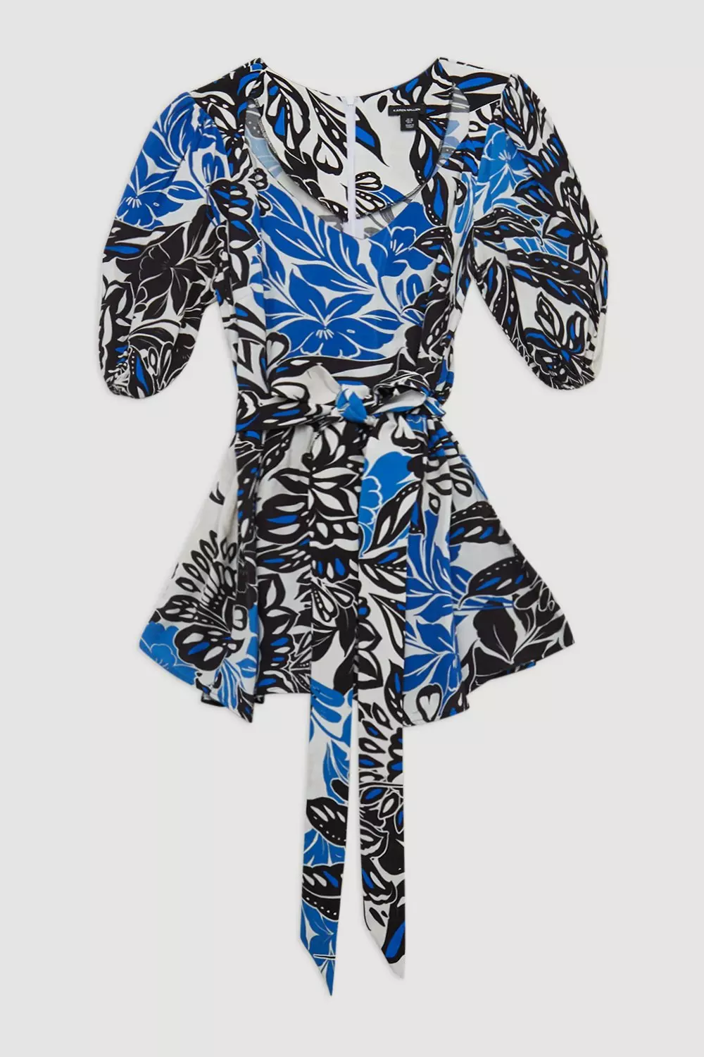 Floral Printed Morocain Woven Balloon Sleeve Romper | Karen