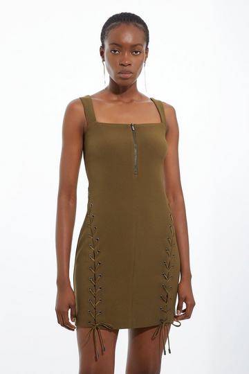 Figure Form Laced Detail Woven Mini Dress olive