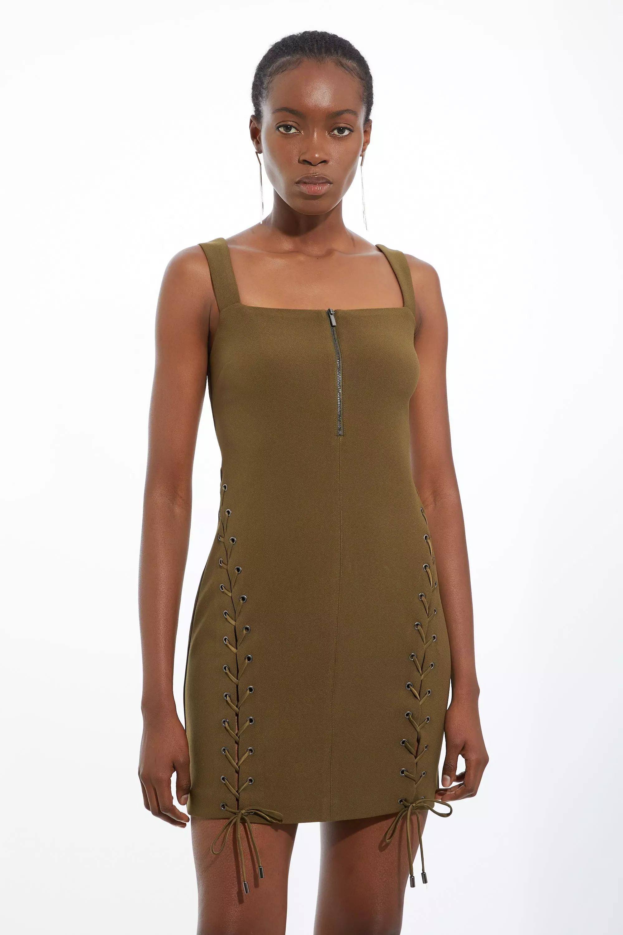 Petite Figure Form Laced Detail Woven Mini Dress Karen Millen