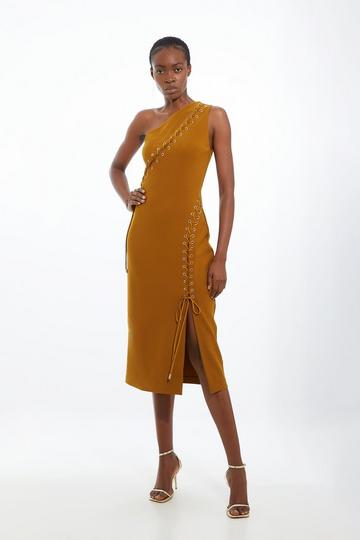 Figure Form Laced Detail Woven One Shoulder Midi Dress caramel