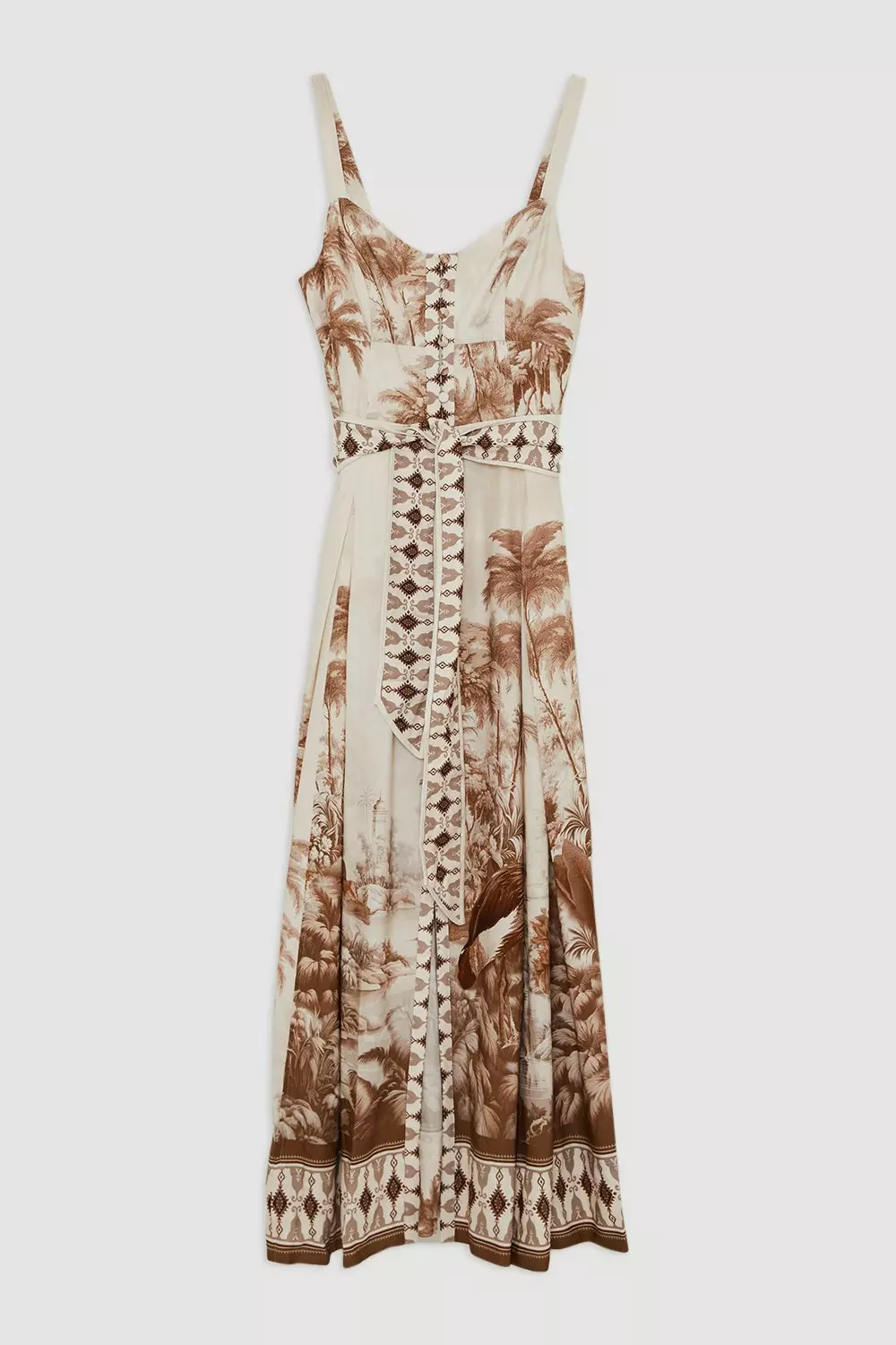 KAREN MILLEN◆Tailored Marl Strappy◆ペンシル◆ミディドレス Viscose Linen Scenic Placed Print Strappy Woven Midi Dress