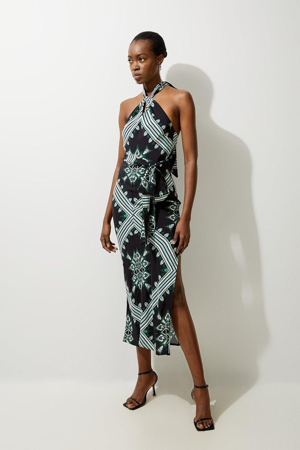 Geo Printed Morocain Woven Maxi Dress