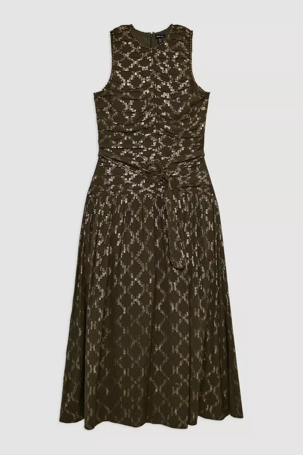 Petite Metallic Viscose Georgette Beaded Woven Maxi Dress | Karen Millen