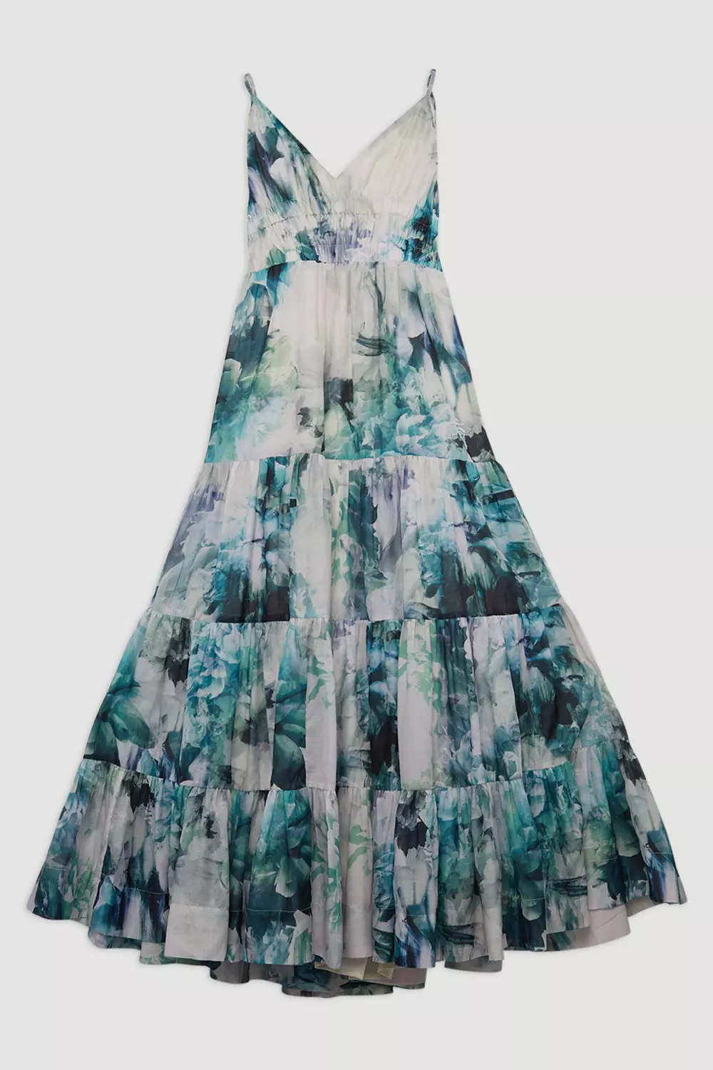 Blue Watercolour Cotton Voile Plunge Strappy Woven Maxi Dress alternative image