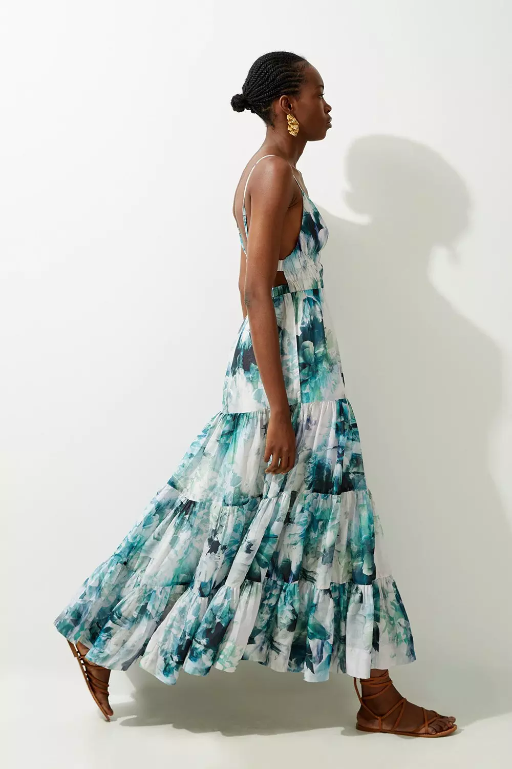 Blue Watercolour Cotton Voile Plunge Strappy Woven Maxi Dress alternative image