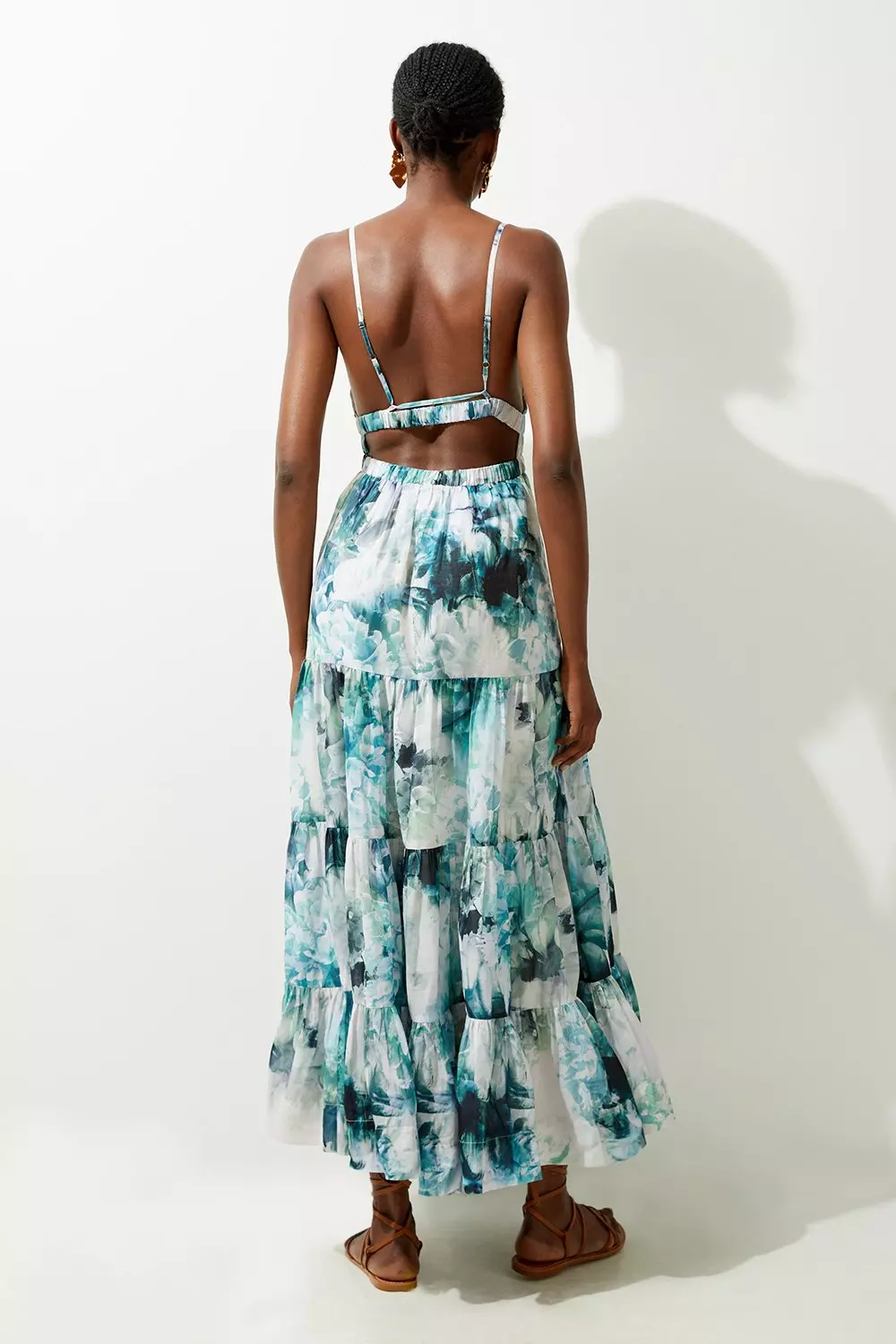 Blue Watercolour Cotton Voile Plunge Strappy Woven Maxi Dress alternative image