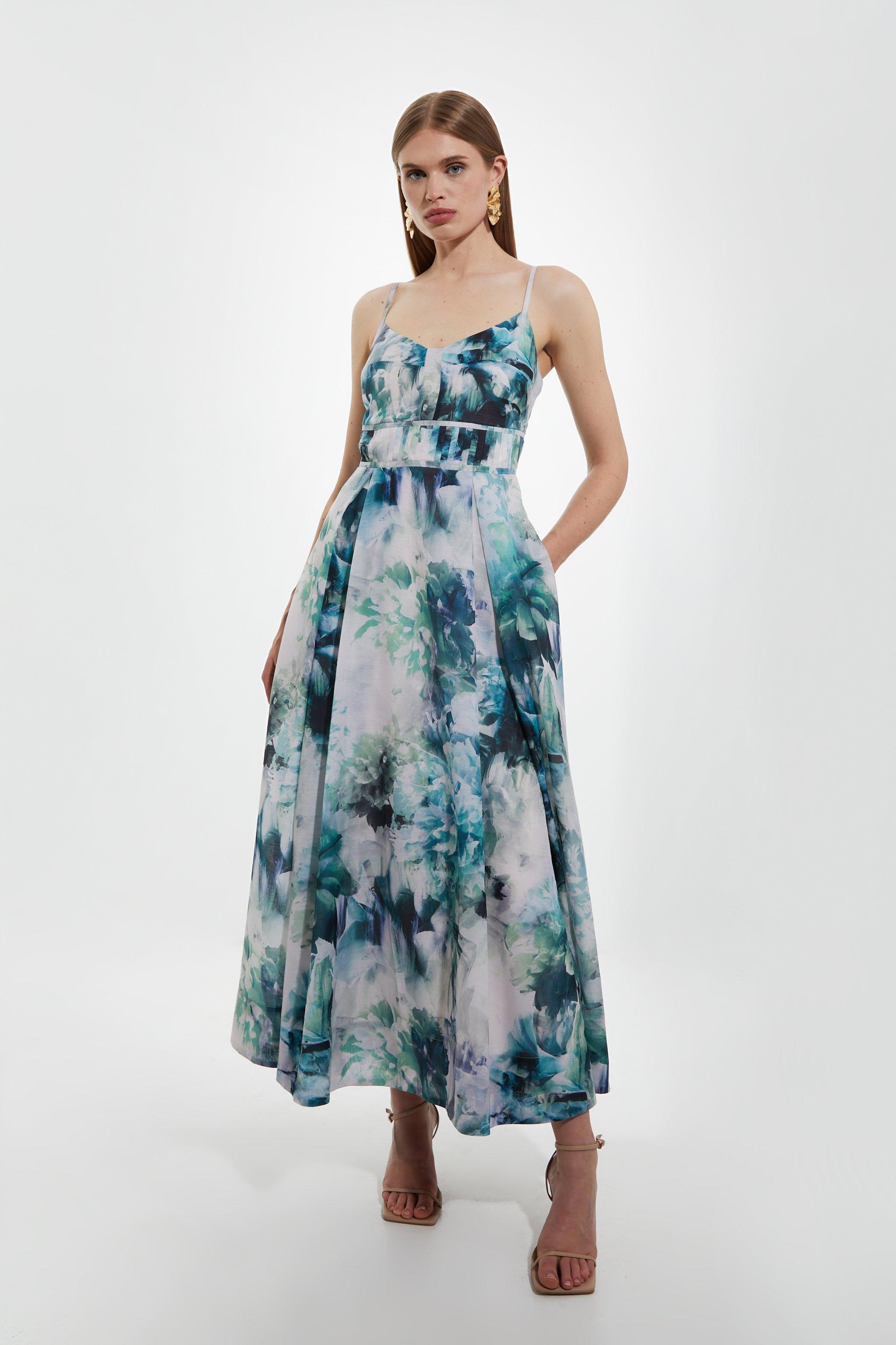 Watercolour Cotton Voile Strappy Woven Maxi Dress - Discount £39