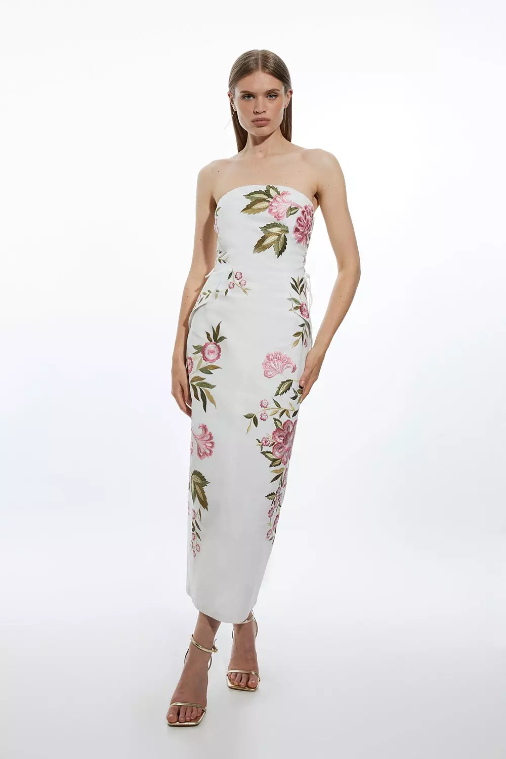 Linen bardot midi dress sale