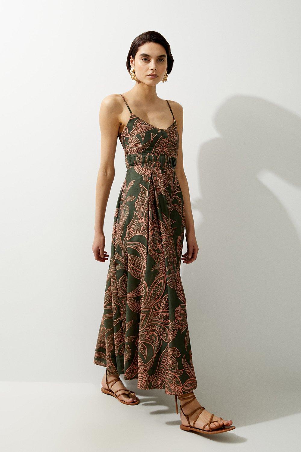 Batik Print Cotton Voile Strappy Woven Maxi Dress - Discount £39