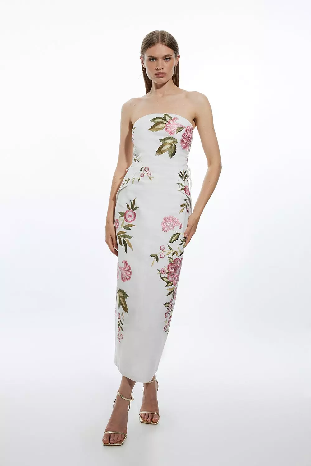 ◆KAREN MILLEN◆ カットワーク 刺繍織り プロムドレス / ivory Crystal Embellished Bandeau Wrap Tailored Wide Leg Jumpsuit