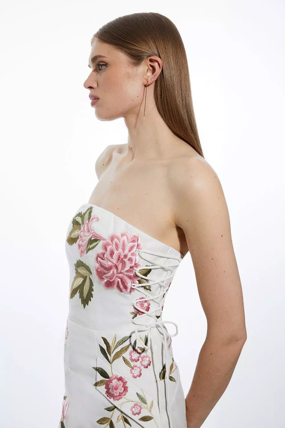 ★Karen Millen★ 花柄刺繍コットンリネン織りミディドレス Karen Millen Multicolor Floral Lace Embroidered Dress 8