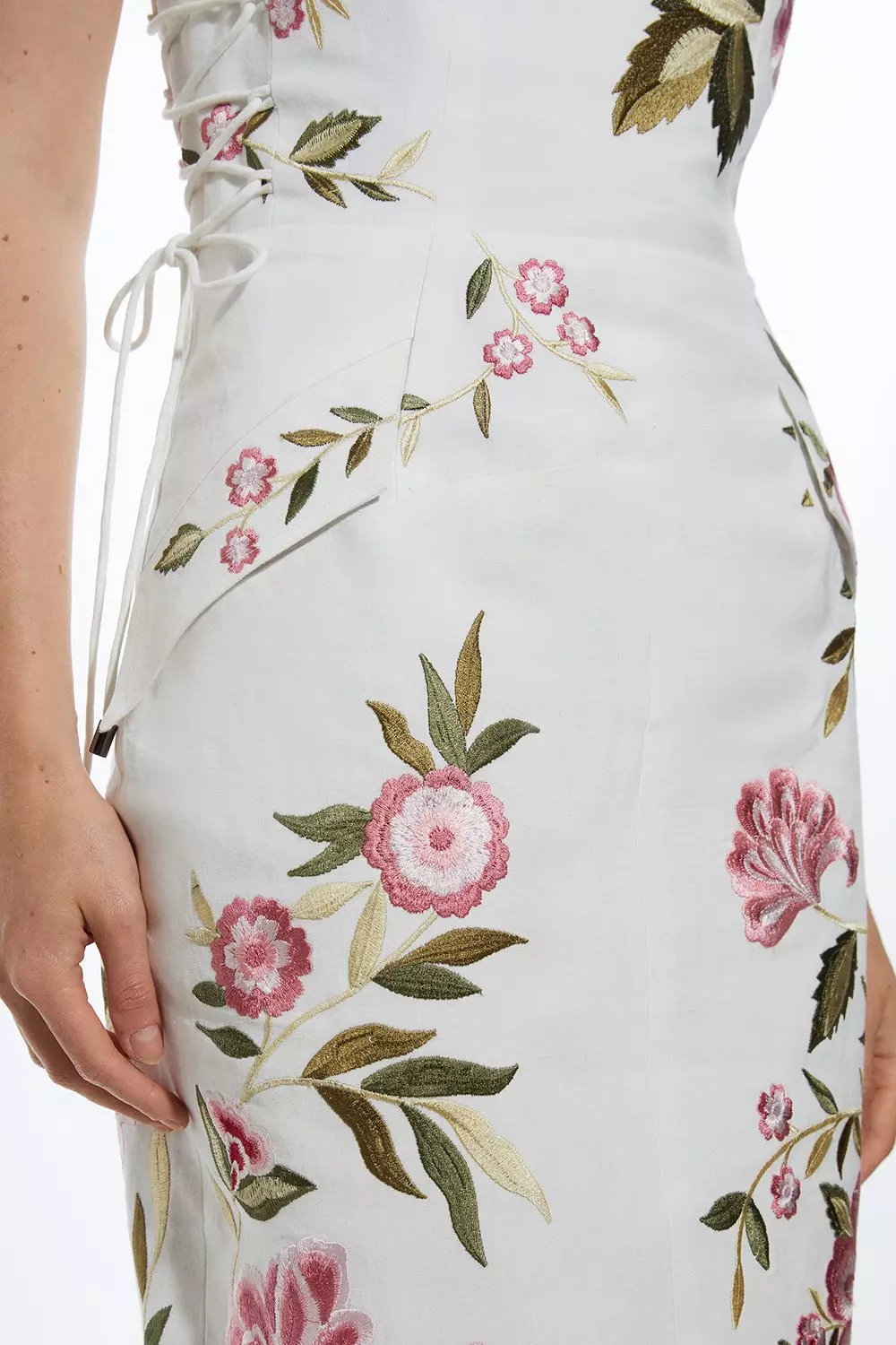 ★Karen Millen★ 花柄刺繍コットンリネン織りミディドレス Karen Millen Multicolor Floral Lace Embroidered Dress 8
