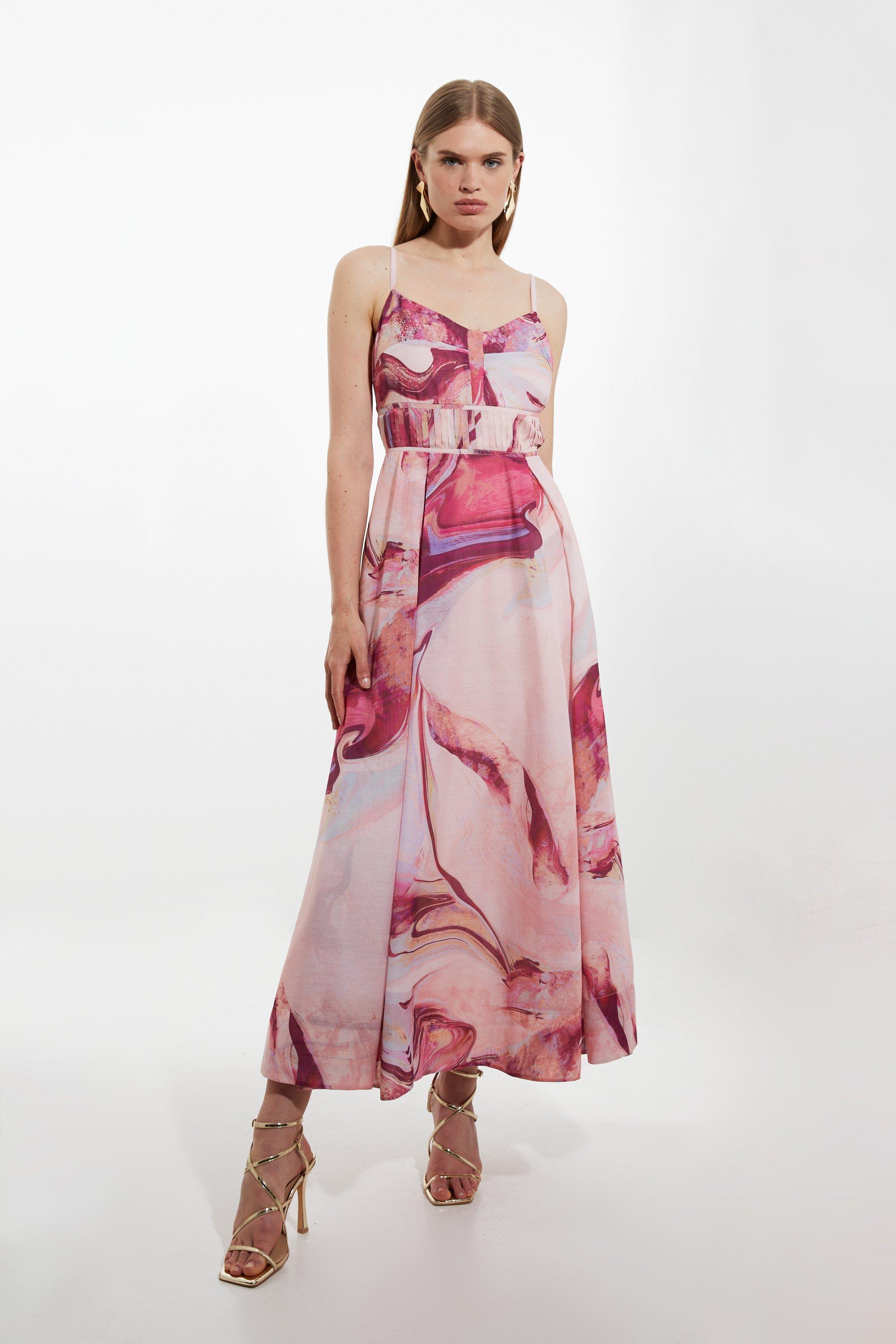 Watercolour Print Cotton Voile Strappy Woven Maxi Dress