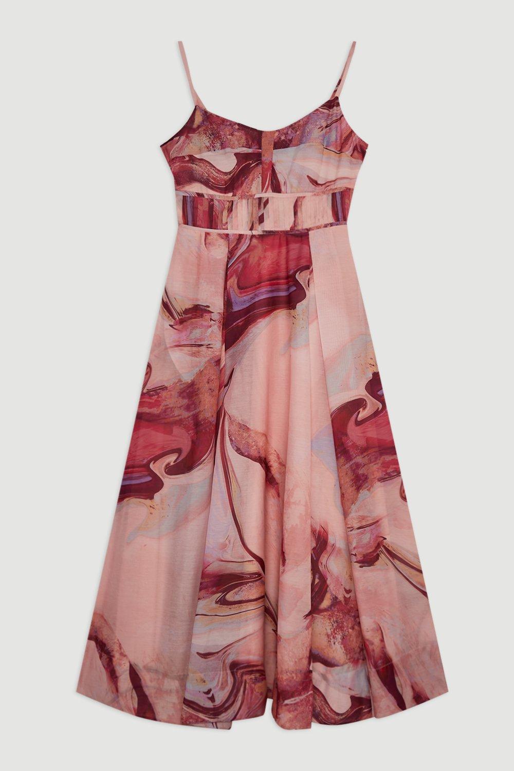 Watercolor Print Cotton Voile Strappy Woven Maxi Dress | Karen Millen