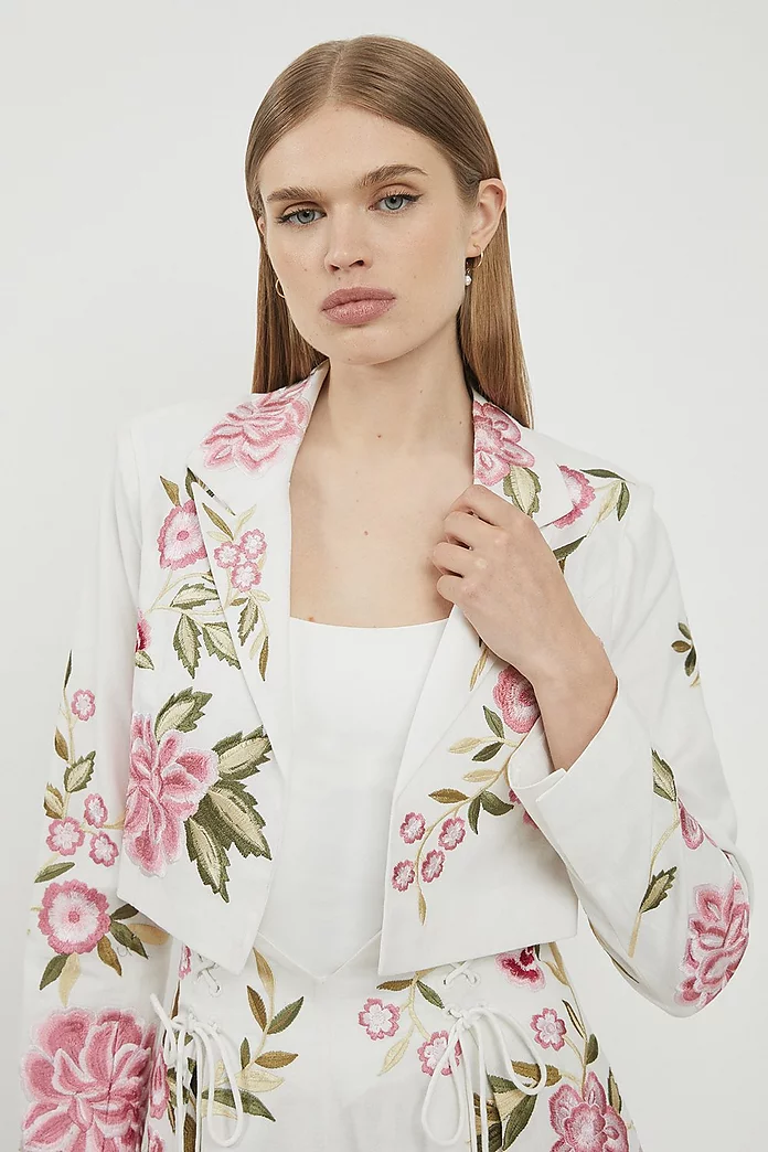 Lydia Millen Linen Embroidery Woven Cropped Blazer | Karen Lydia Millen Linen Embroidery Woven Cropped Blazer | Karen