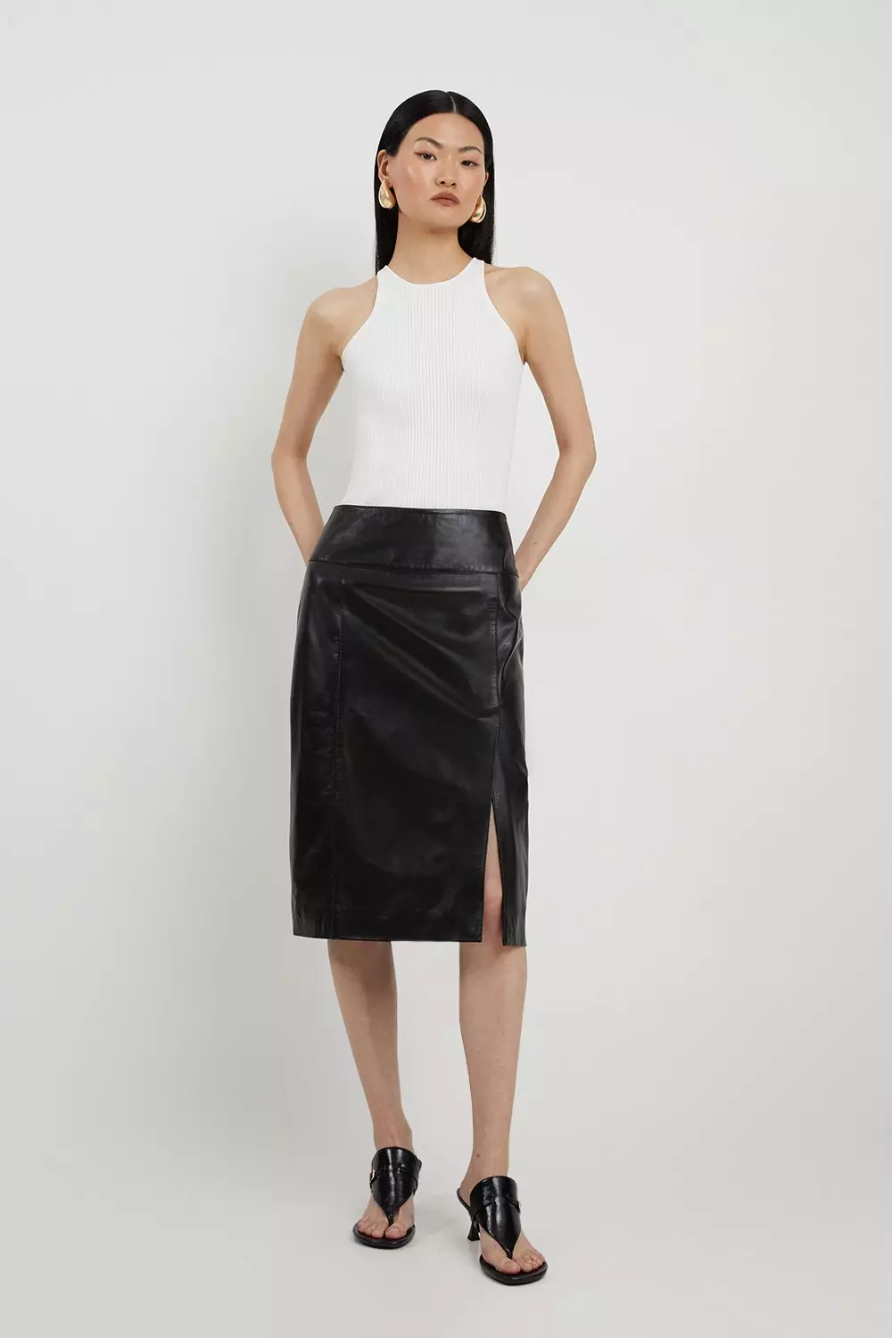 Leather Knee Length Pencil Skirt Karen Millen