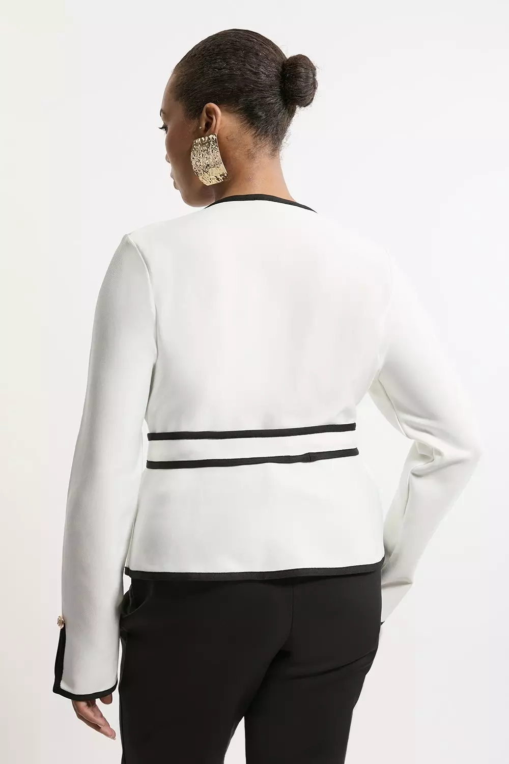 Plus Size Figure Form Bandage Military Contrast Piping Knit Jacket Karen Millen