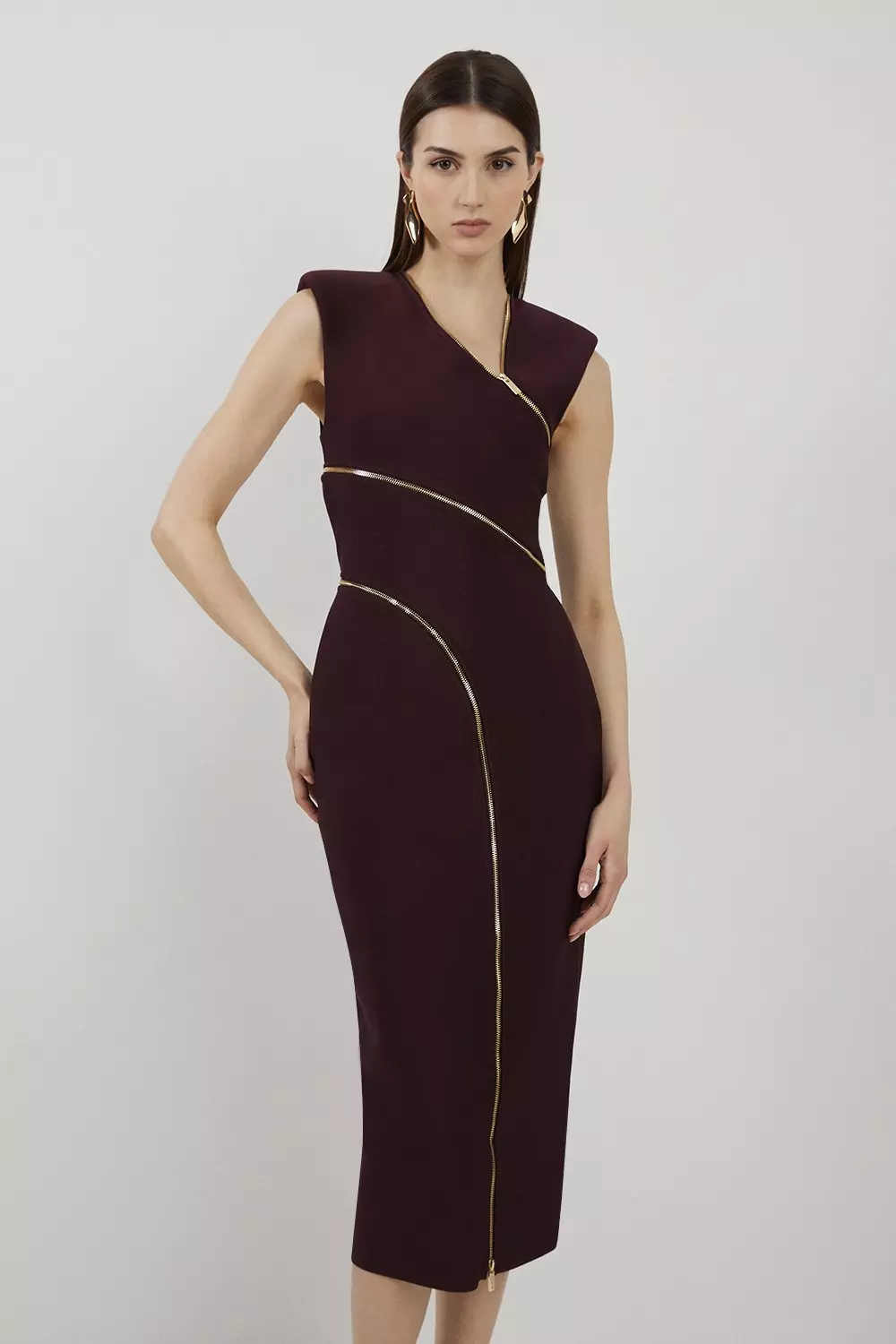 Tall Bandage Figure Form Sleeveless Zip Midi Dress | Karen