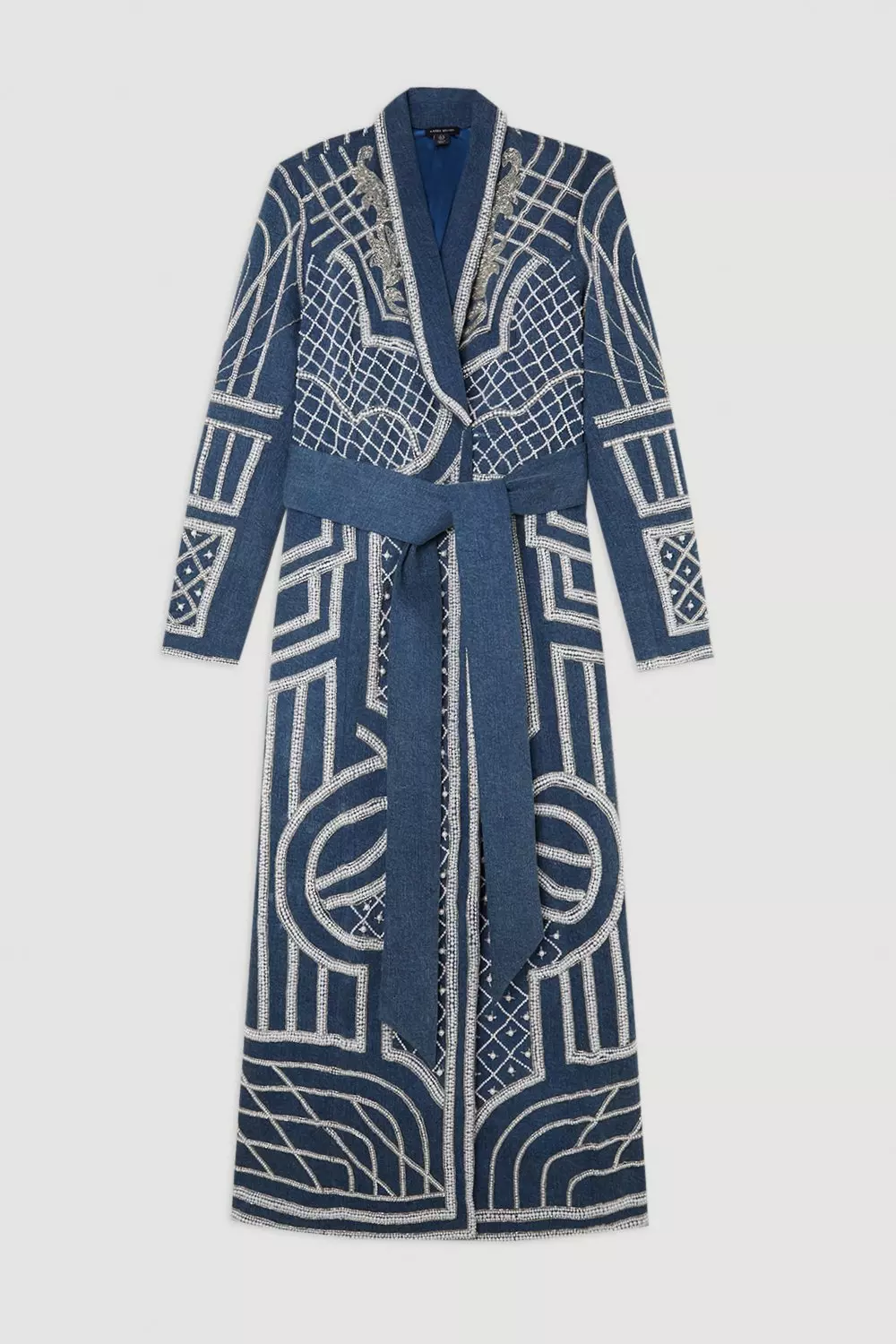 日本未入荷★Karen Millen パステルカラーセットアップ Petite Premium Pearl Embellished Denim Woven Blazer Midi