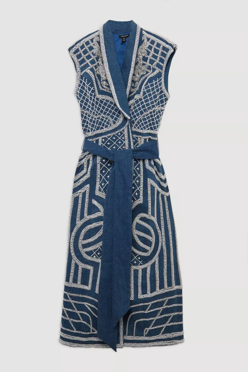 Petite Premium Pearl Embellished Denim Woven Blazer Midi Dress | Karen  Millen