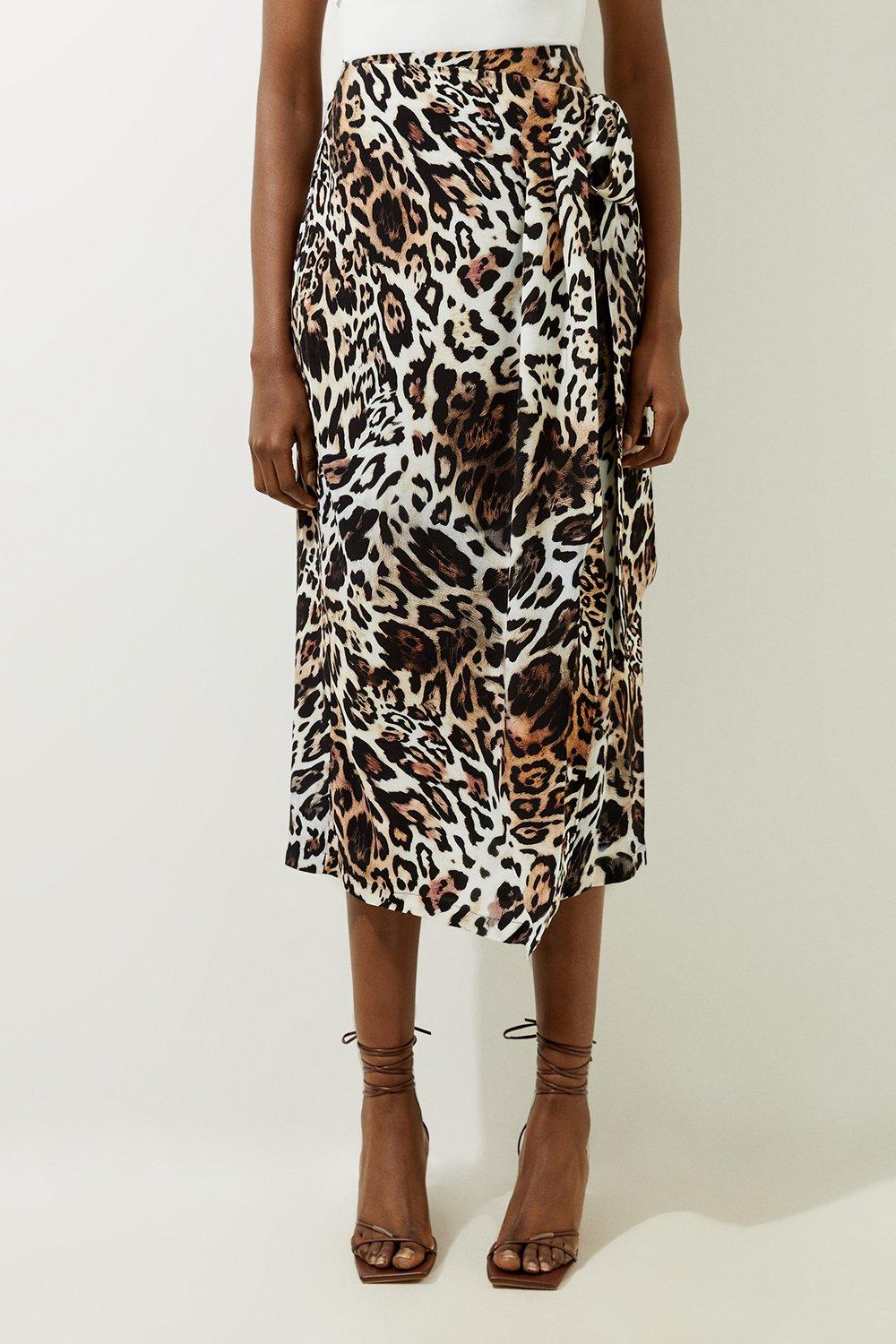 Animal Leopard Printed Morocain Woven Maxi Skirt 