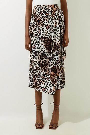 Leopard Printed Morocain Woven Maxi Skirt animal
