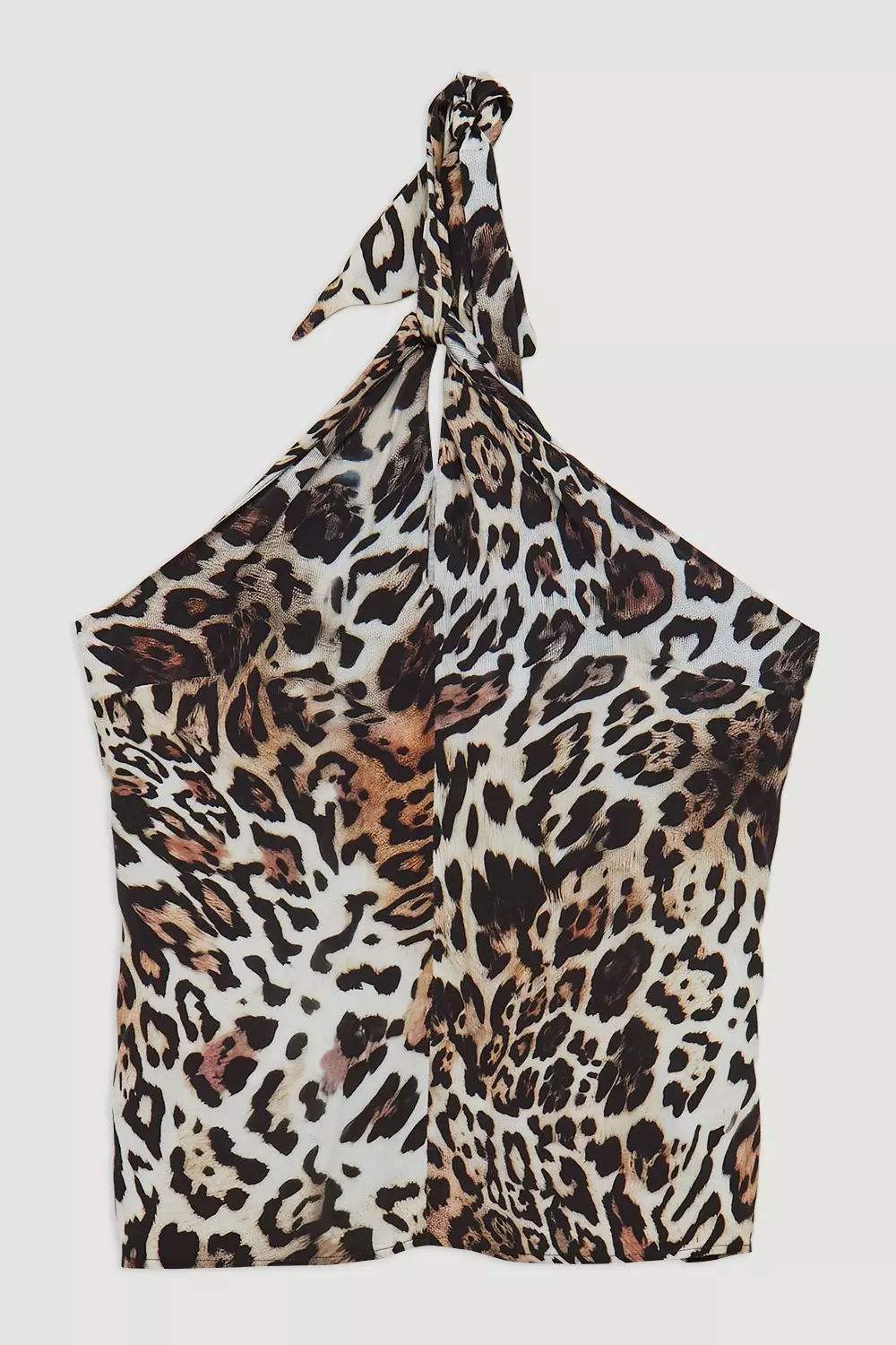 Leopard Printed Morocain Woven Twist Neck Top | Karen Millen