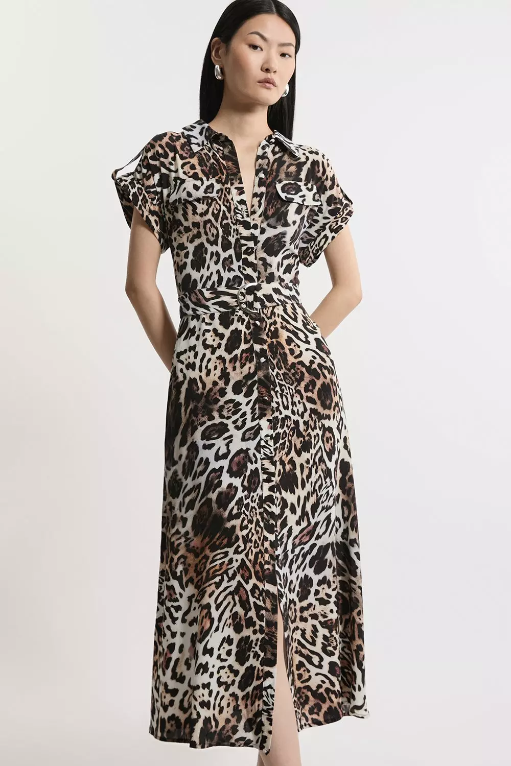 Black and white leopard print shirt dress best sale