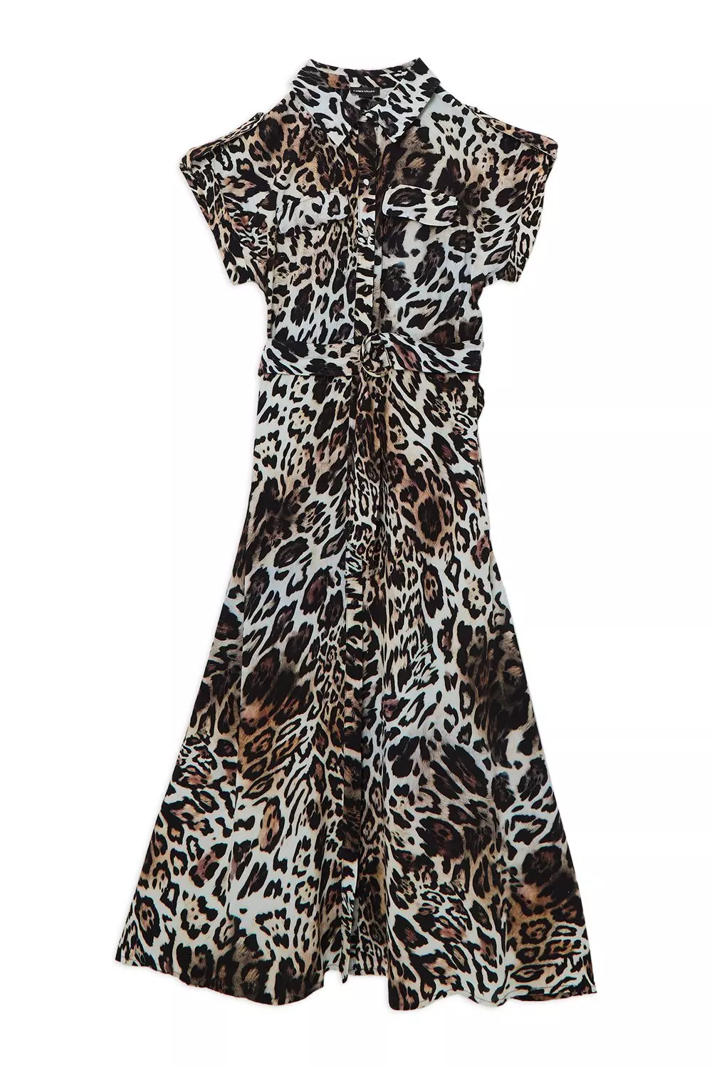 Leopard Batik Printed Morocain Woven Midi Shirt Dress Karen Millen