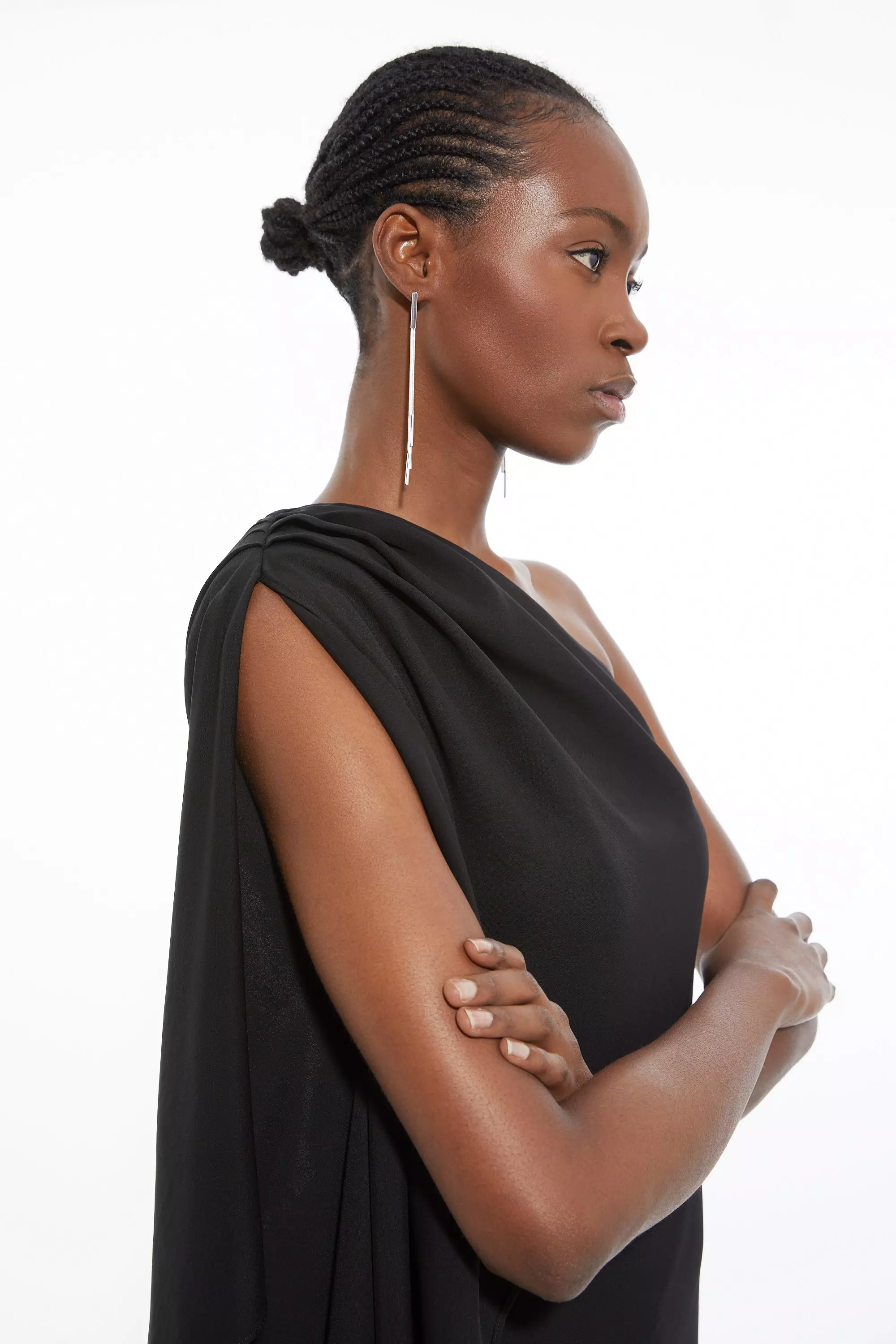 Ooto Viscose Crepe Strong Shoulder Draped Woven Top | Karen