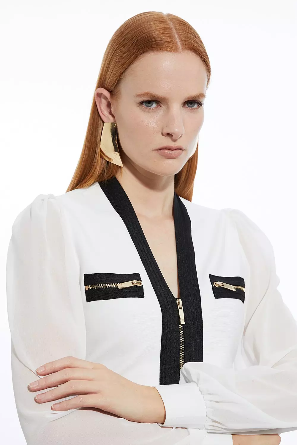 ★Karen Millen★ フローラルジョーゼットビーチラップトップ Chiffon Sleeve Zip Through Bandage Knit Top | Karen Millen