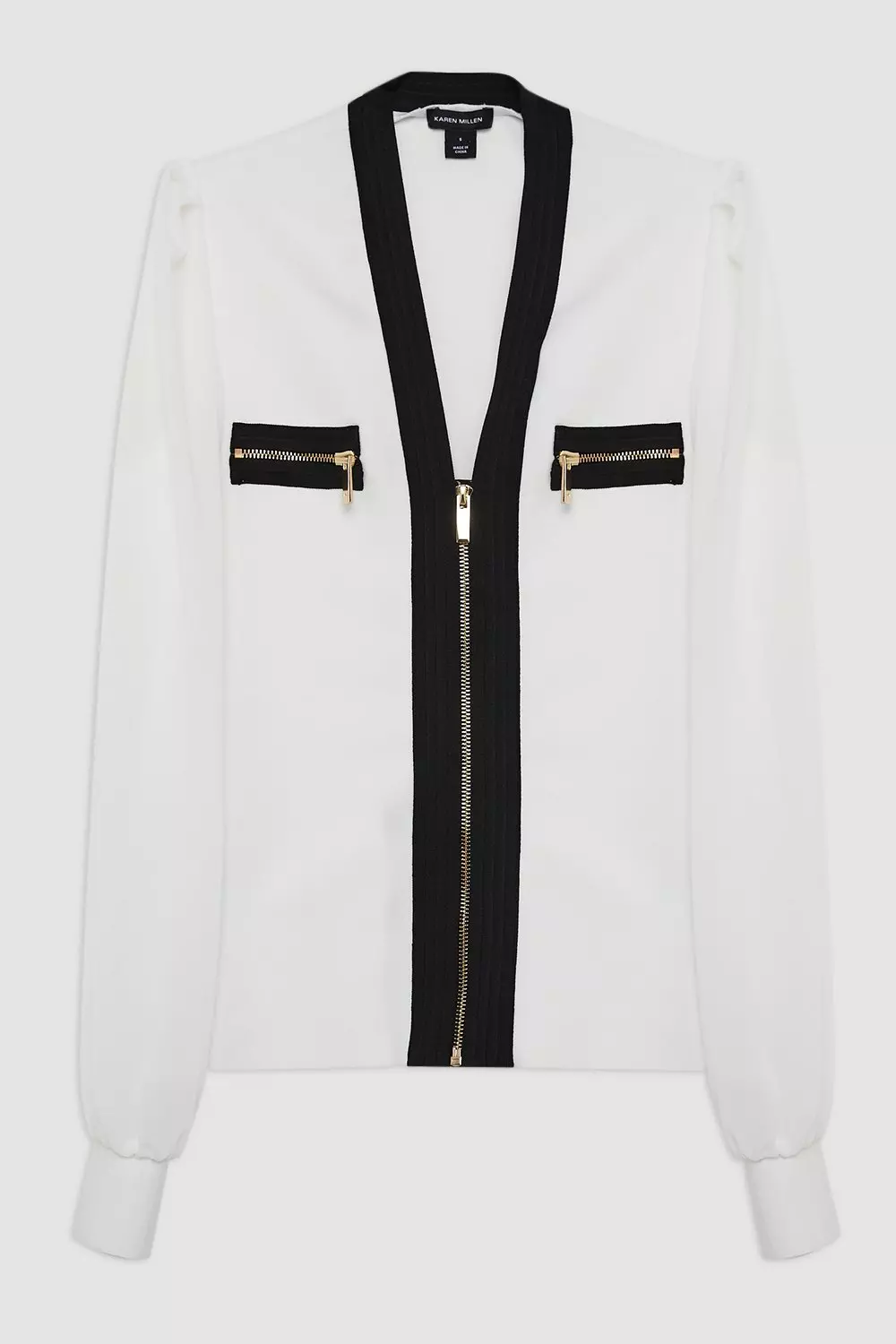 Chiffon Sleeve Zip Through Bandage Knit Top | Karen Millen