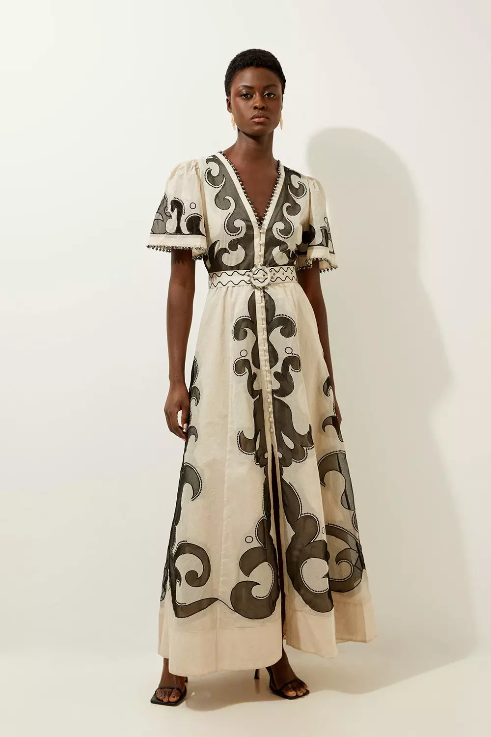 Navy Baroque Applique Organdie Woven Maxi Dress alternative image