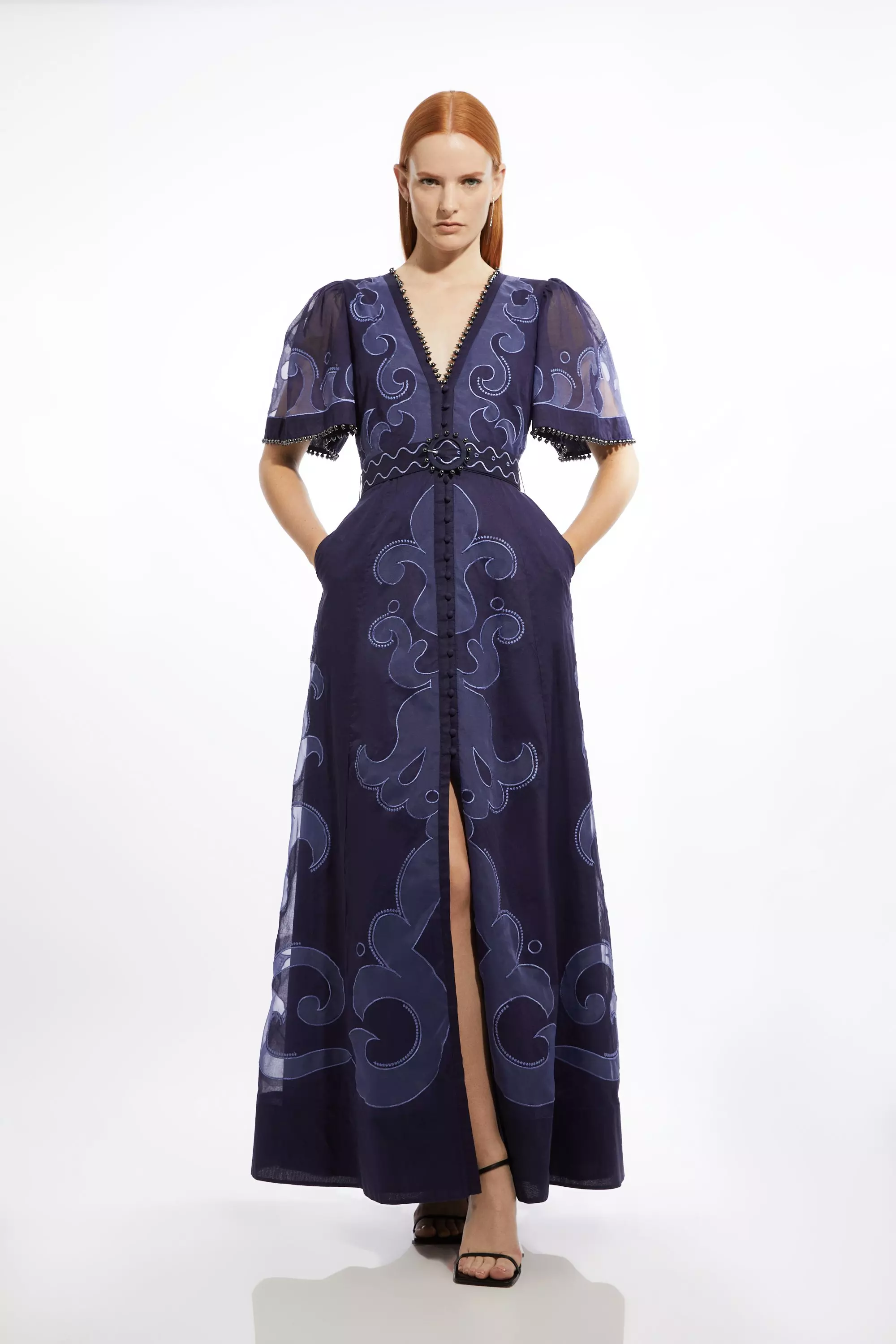 Baroque Applique Organdie Woven Maxi Dress | Karen Millen