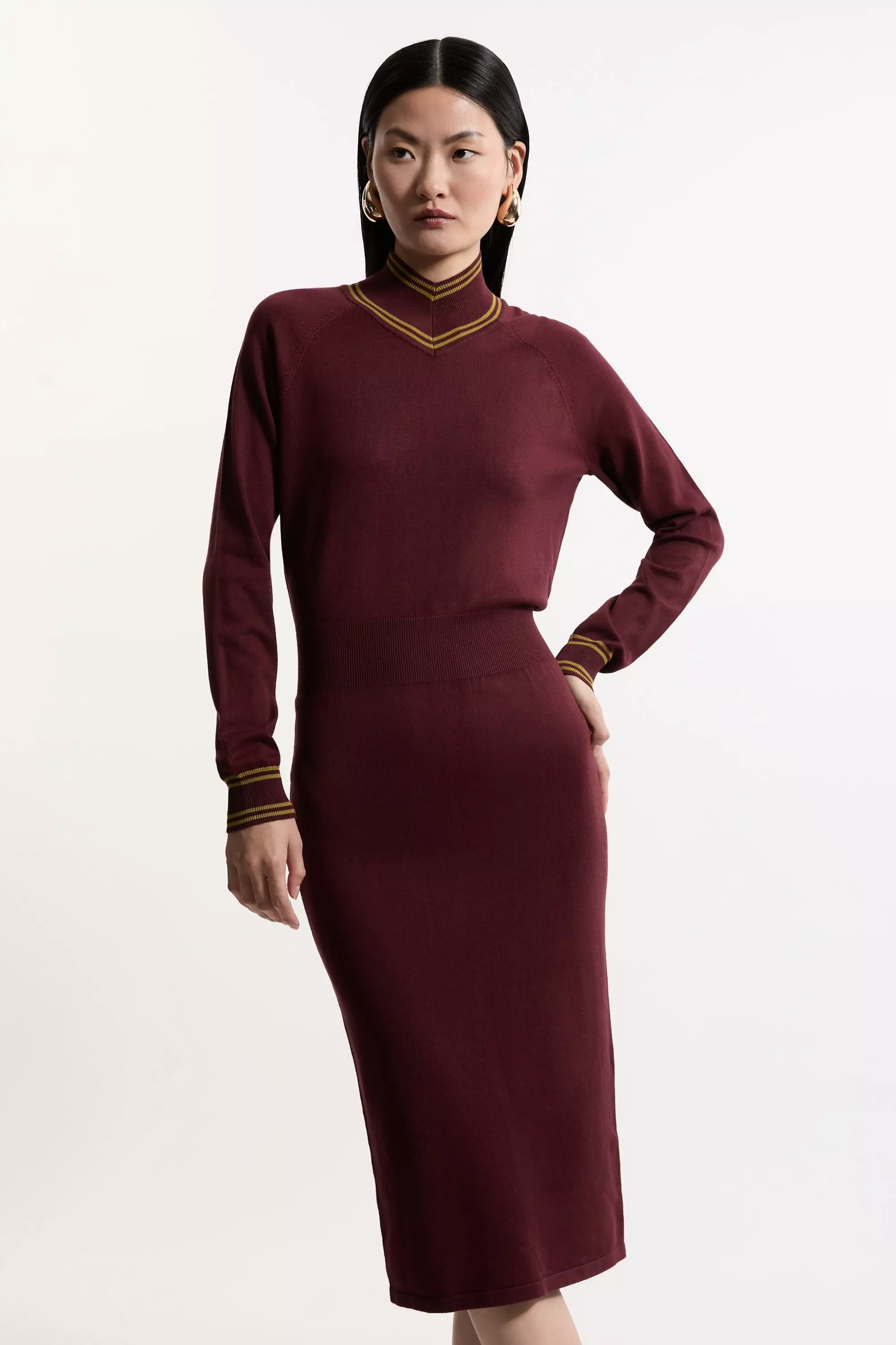 Viscose Blend High Neck Knit Mini Dress Karen Millen