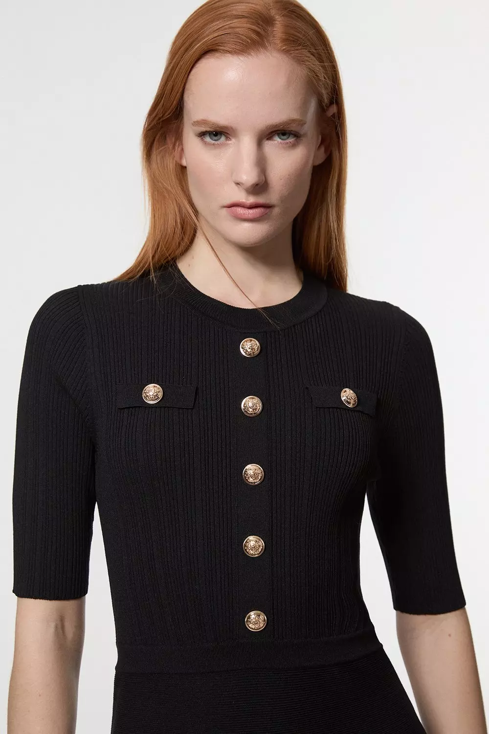 安心追跡【KAREN MILLEN】オフショルダー ニット ミディドレス Compact Jersey Rib Racer Midi Dress | Karen Millen