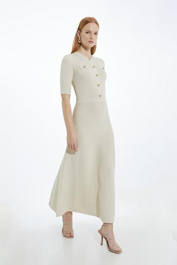 Rib Knit Military Trim Midaxi Dress natural