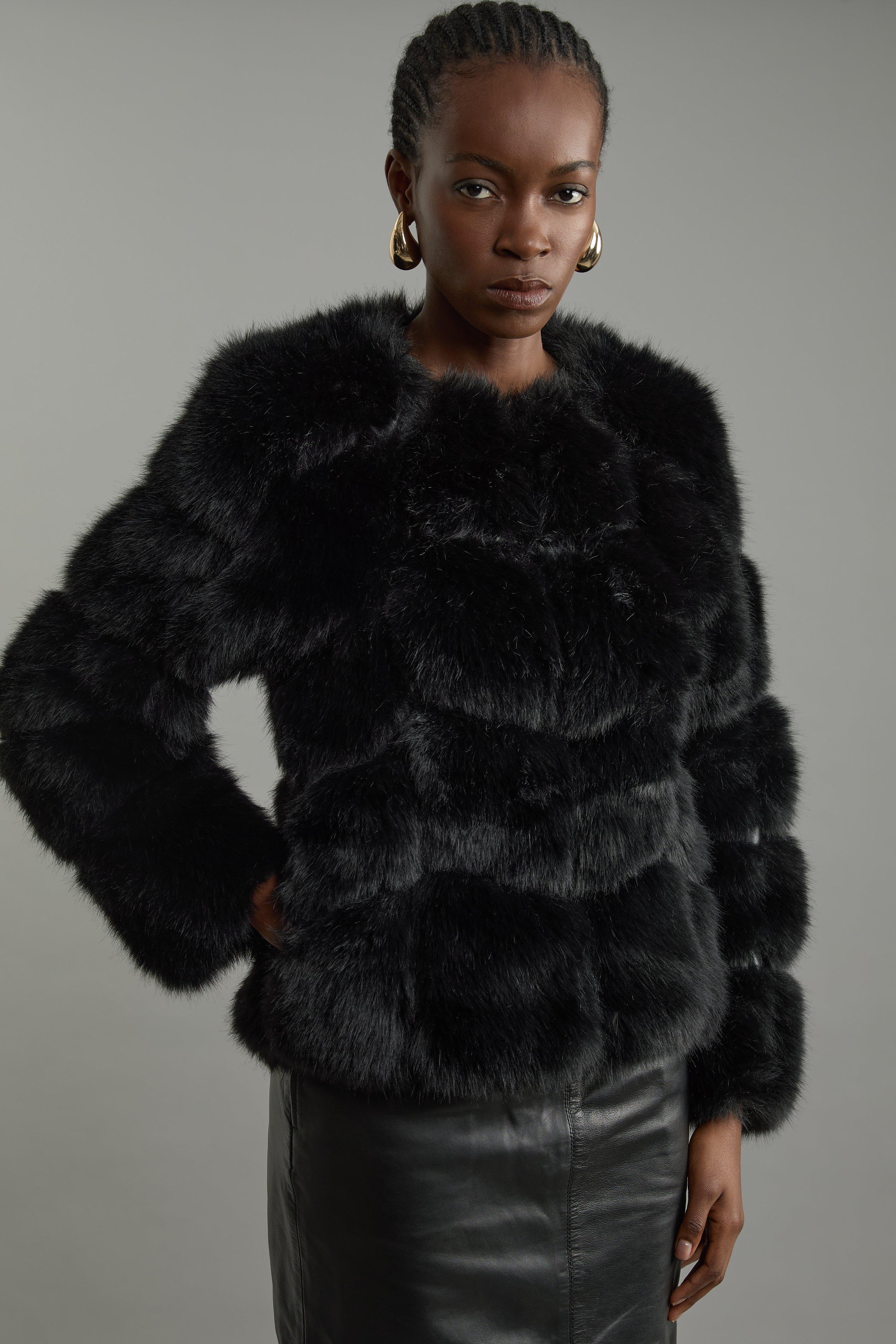 Black faux fur bubble coat hotsell