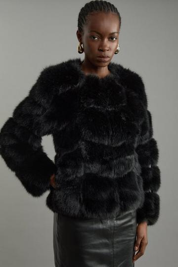 Black Faux Fur Panelled Long Sleeve Jacket