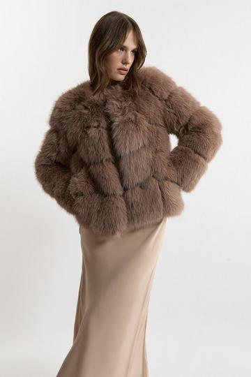 Faux Fur Panelled Long Sleeve Jacket mushroom