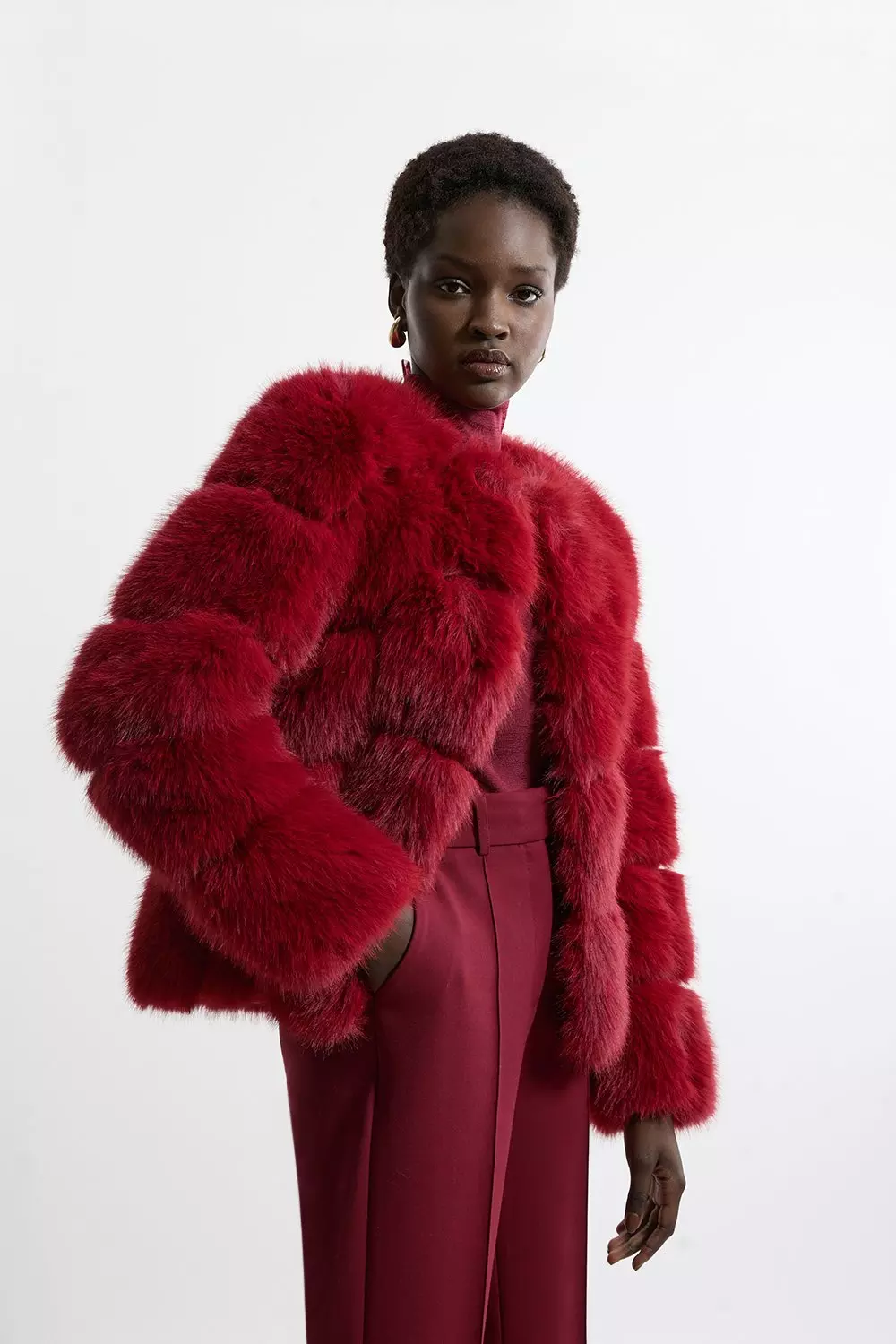 Long red faux fur coat hotsell