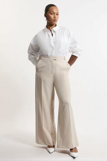 Plus Size Straight Leg Tipped Tailored Trousers natural