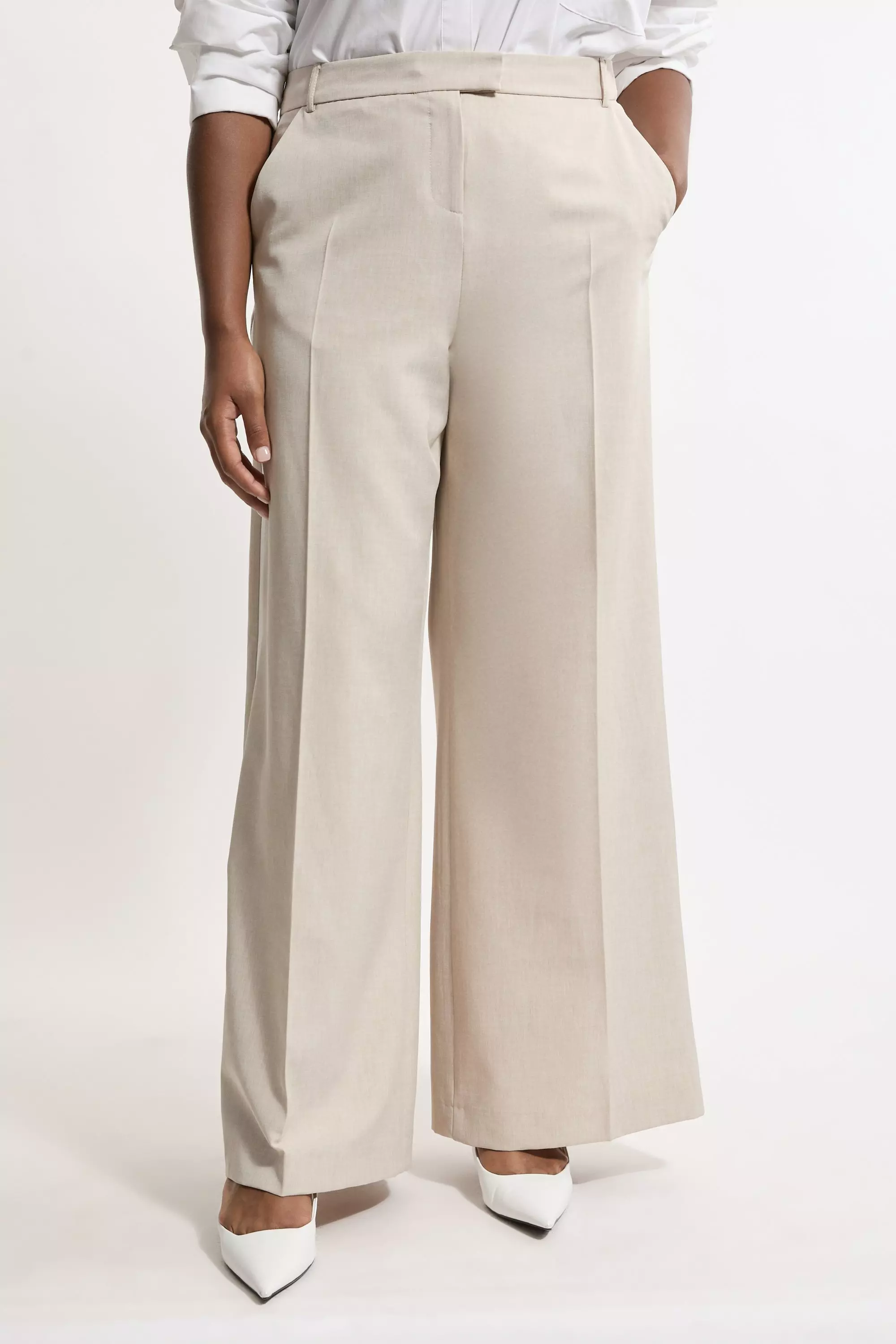 Karen Millen Womens Plus Size Straight Leg Tipped Dress Pants Natural Size 16