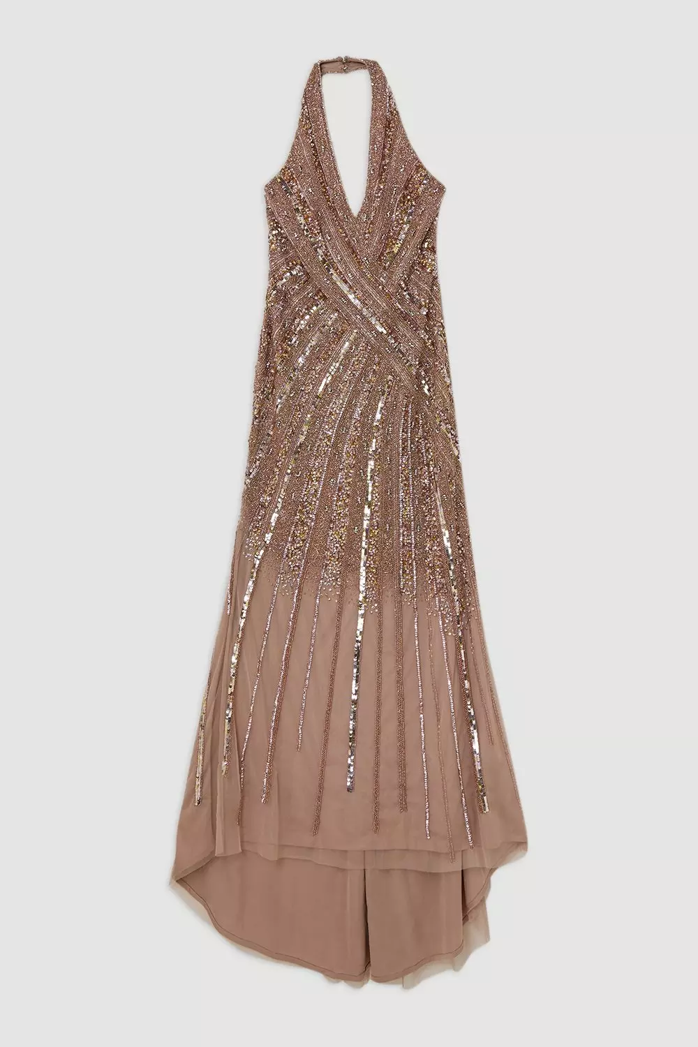 Rose gold Metallic Embellished And Beaded Halter Maxi Dress alternative image