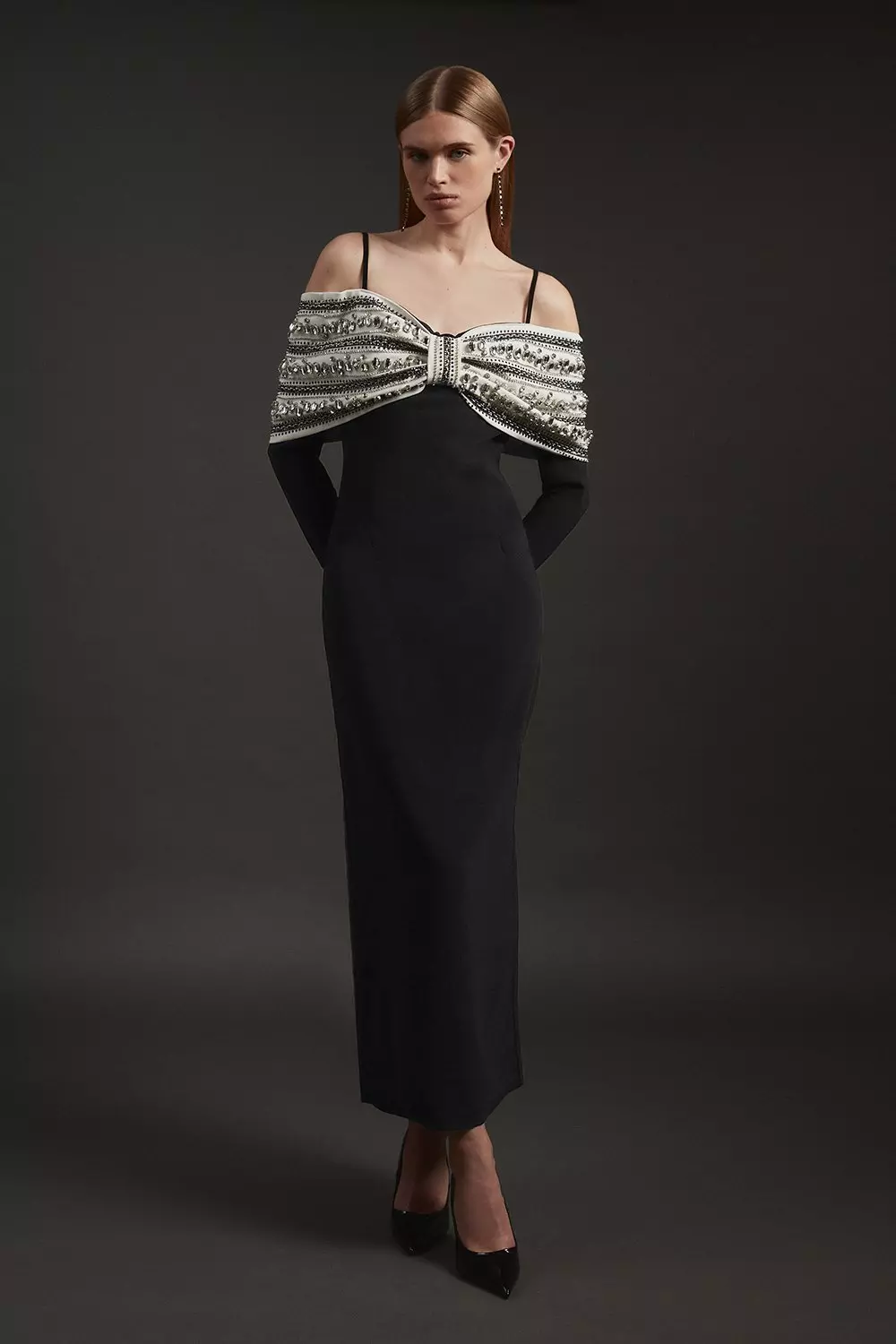 Crystal Embellished Bow Detail Woven Maxi Dress | Karen Millen