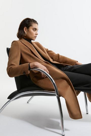 Tailored Wool Blend Belted Midi Coat camel