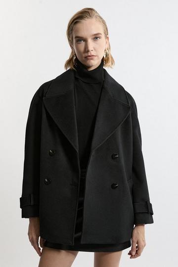 Black Petite Tailored Wool Blend Double Breasted Pea Coat