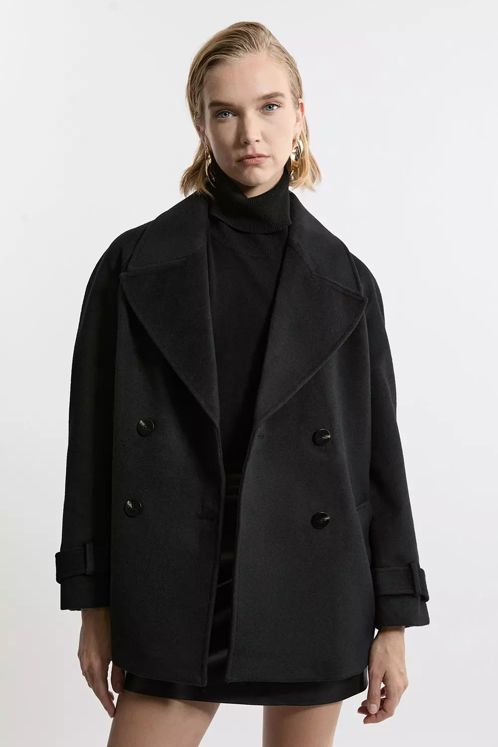 Petite Tailored Wool Blend Double Breasted Pea Coat Karen Millen