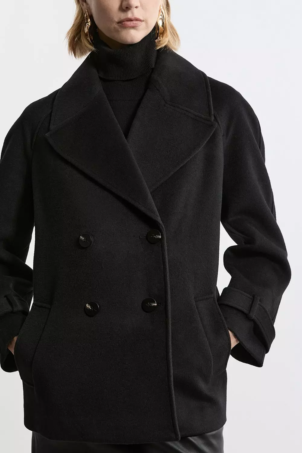 Petite Tailored Wool Blend Double Breasted Pea Coat Karen Millen