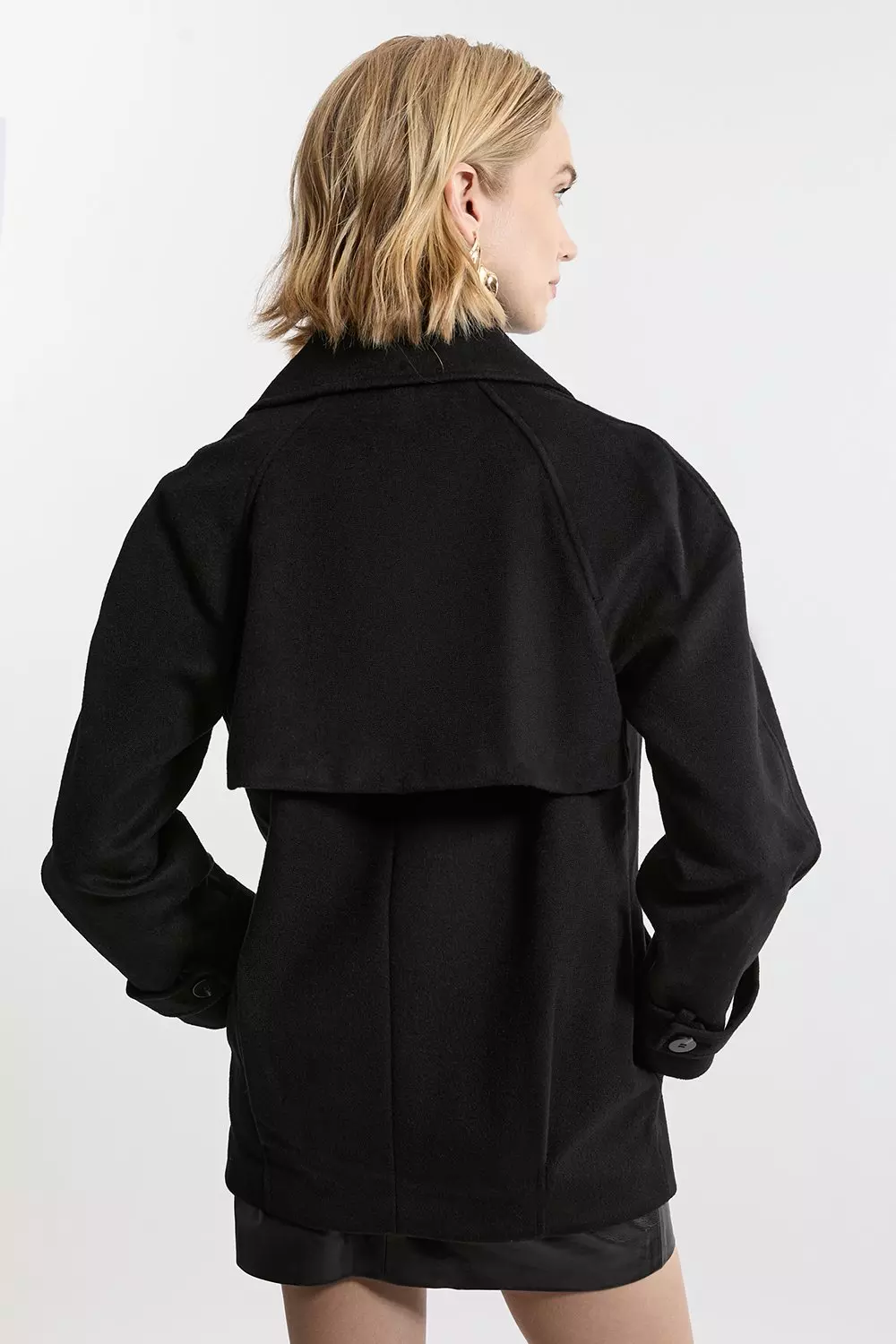 Tailored Wool Blend Double Breasted Short Pea Coat | Karen